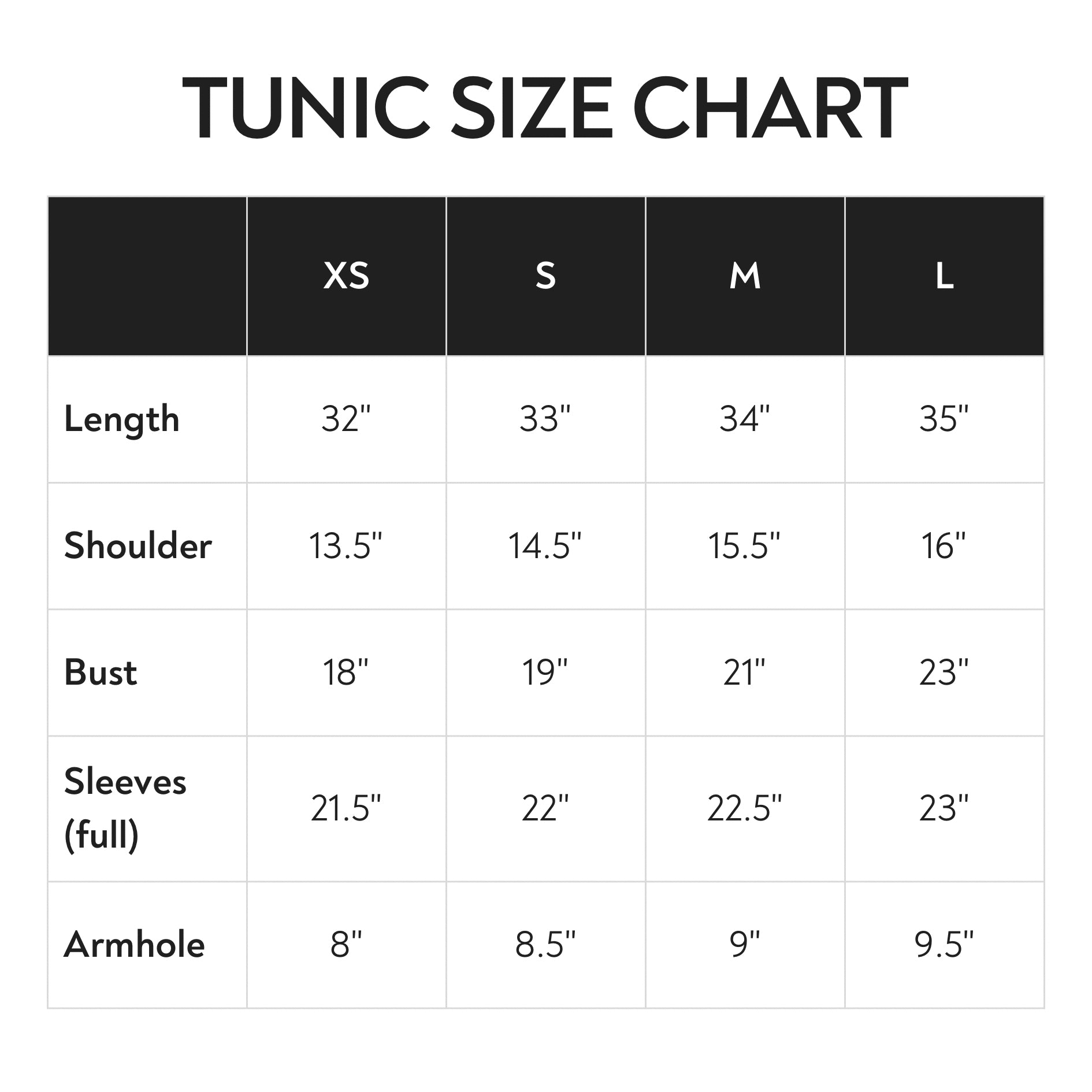 Size chart